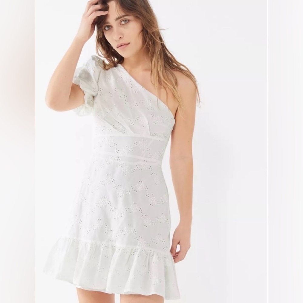 UO Urban Outfitters Claire Ruffle One- Shoulder Mini Dress